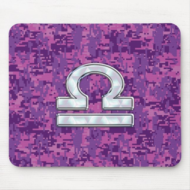 Modern Libra Zodiac Symbol on Fuchsia Digital Camo Mouse Mat (Front)
