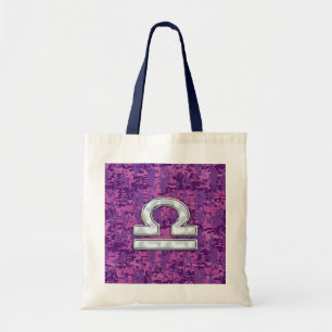 Modern Libra Zodiac Symbol on Fuchsia Digital Camo Tote Bag