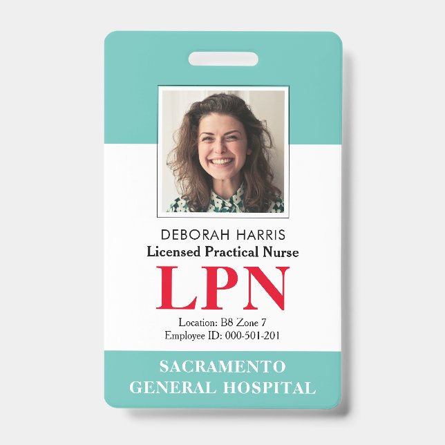 Modern Licensed Practical Nurse Photo ID Badge (Front)