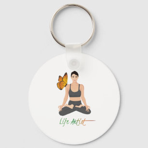 Modern Life Artist Quote Girl Lotus Butterfly Yoga Key Ring