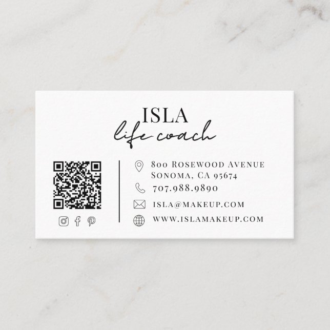 Modern Life Coach QR Code Business Card (Front)