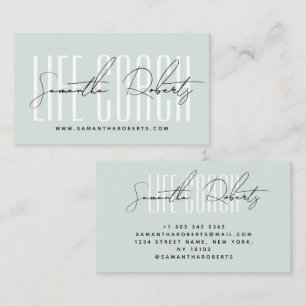 Modern life coach typography script blue business card