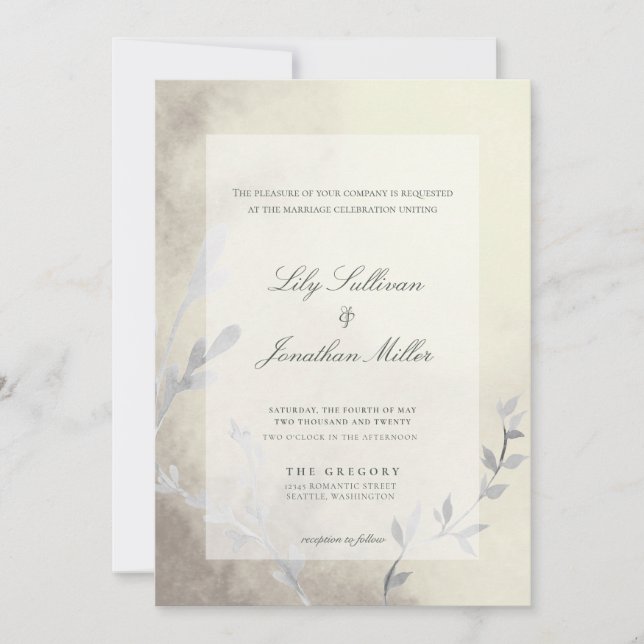 Modern Light and Airy Ethereal Monochrome Wedding Invitation (Front)