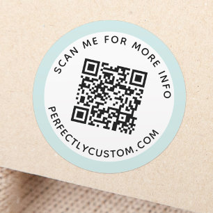 Modern light aqua blue border QR code and text Classic Round Sticker