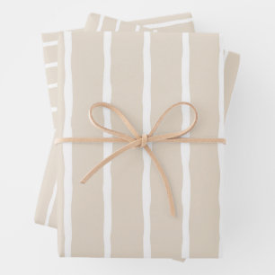Modern Light Beige Striped Wrapping Paper Set
