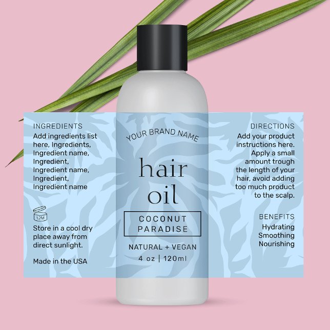 Modern Light Blue 4 OZ Bottle Wrap Around Label (Modern light blue cosmetic bottle wrap around label with fully editable text & colors)