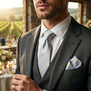 Modern Light Blue and Beige Coastal Multi-Stripe Tie