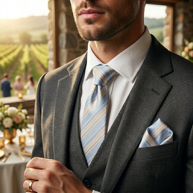 Modern Light Blue and Beige Coastal Multi-Stripe  Tie (Creator Uploaded)