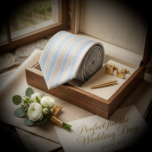 Modern Light Blue and Beige Coastal Multi-Stripe Tie