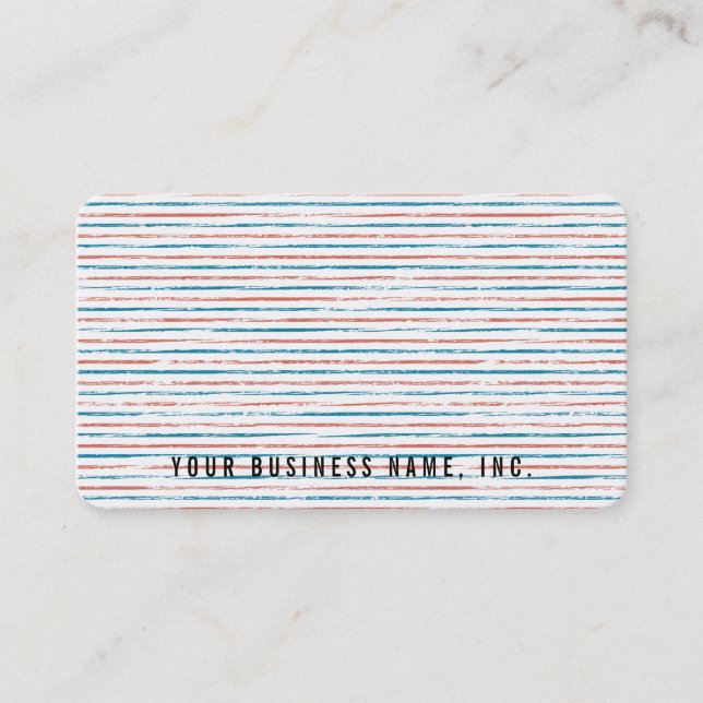 Modern Light Blue and Red Striped Pattern Business Card (Front)