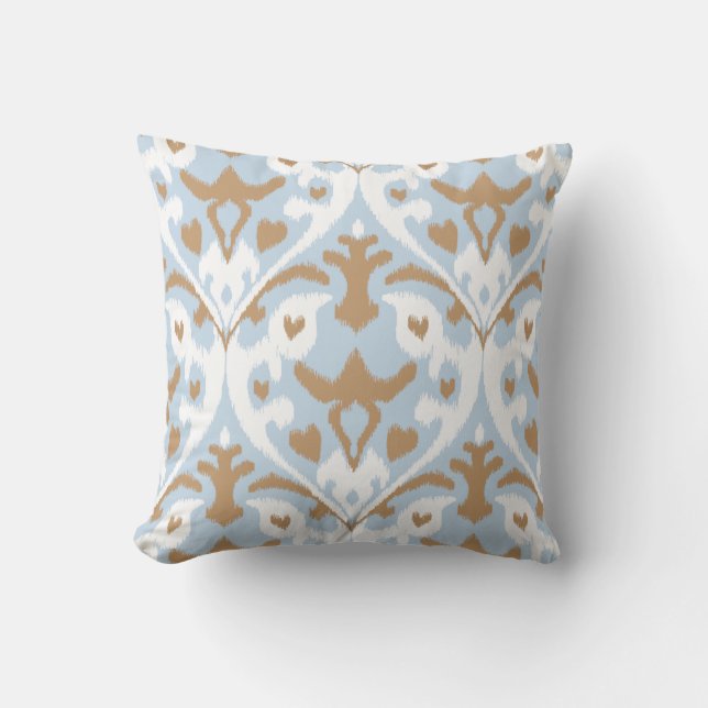 Modern light blue and white ikat tribal pattern cushion (Front)