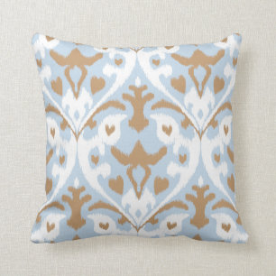 Modern light blue and white ikat tribal pattern cushion