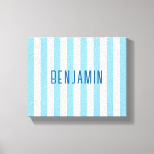 Modern Light Blue and White Striped Name Canvas Print