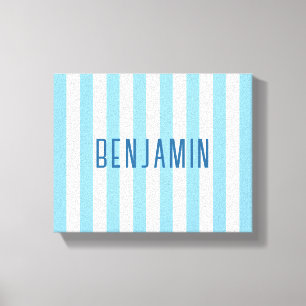 Modern Light Blue and White Striped Name Canvas Print