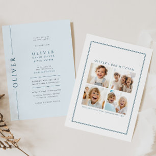 Modern Light Blue Bar Mitzvah Invitation Photo