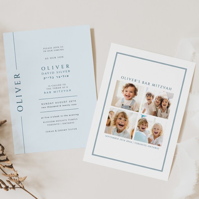 Modern Light Blue Bar Mitzvah Invitation Photo (Creator Uploaded)