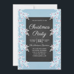 Modern Light Blue Christmas Party Chalkboard Invitation<br><div class="desc">Elegant  and modern christmas party invitation featuring chalkboard design with light blue background and christmas florals. All the text can be replaced with your own.</div>