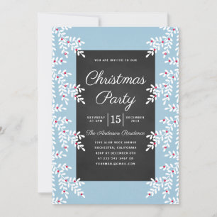 Modern Light Blue Christmas Party Chalkboard Invitation
