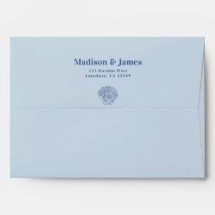 Modern Light Blue Coastal Wedding Return Address Envelope