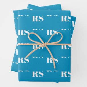 Modern light blue custom monogram initial pattern wrapping paper sheet