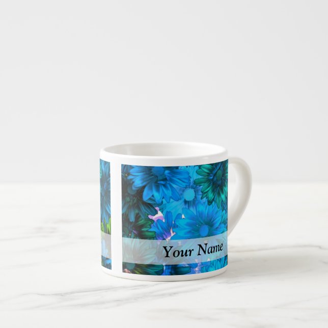 Modern light blue floral pattern espresso cup (Front Right)