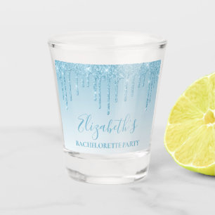 Modern Light Blue Glitter Bachelorette Party Shot Glass