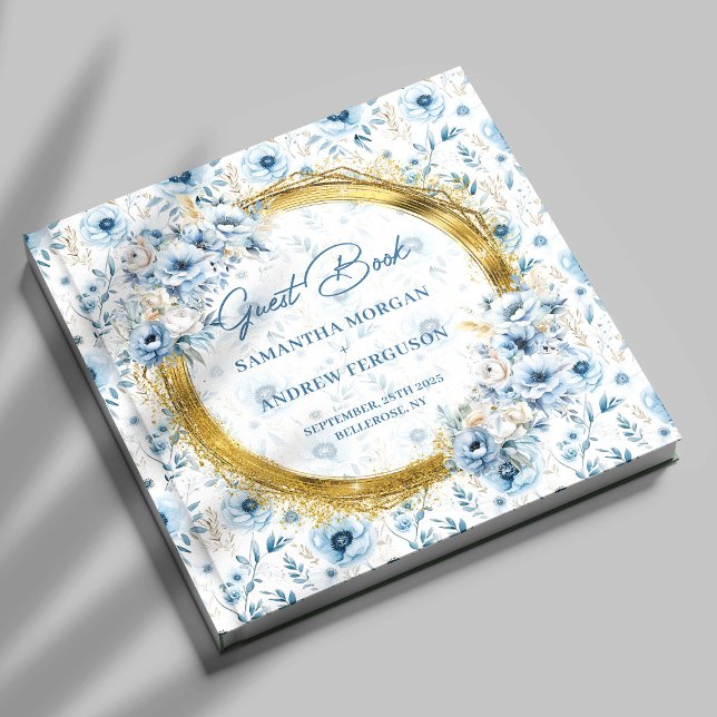 Modern Light Blue Gold Glitter Wedding Guest Book (Modern Light Blue Gold Glitter Wedding Guest Book)