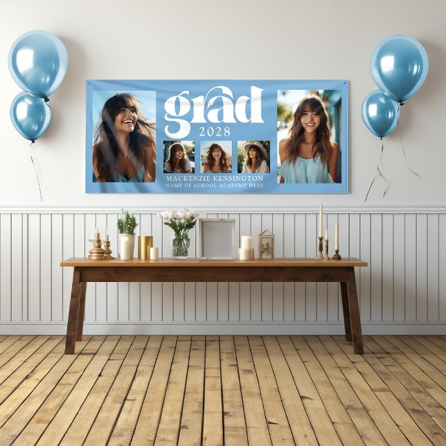 Modern Light Blue Graduation Photo Collage  Banner (Modern Light Blue Graduation Photo Collage Banner)