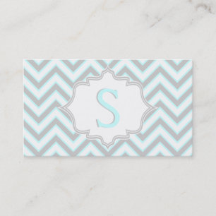 Modern light blue, grey chevron monogram business card