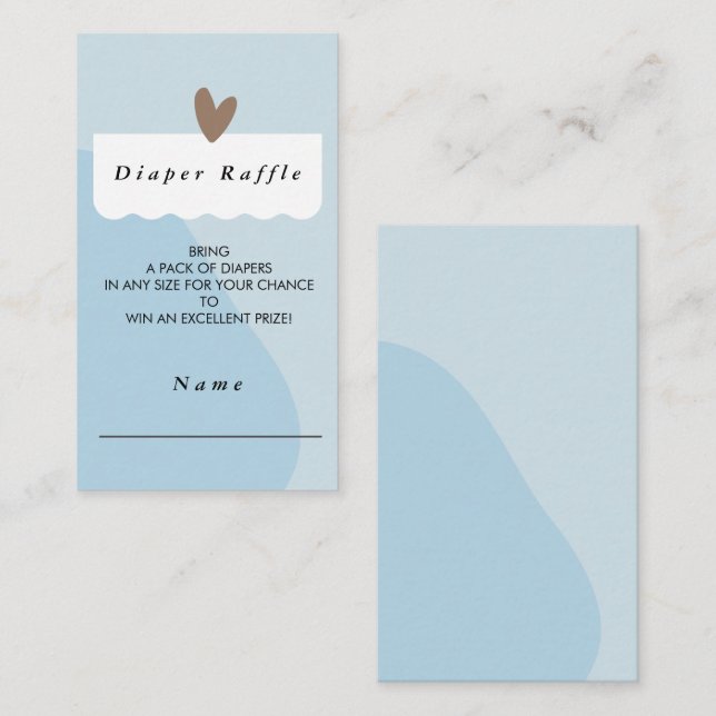 Modern Light Blue Heart Baby Shower Diaper Raffle Enclosure Card (Front/Back)