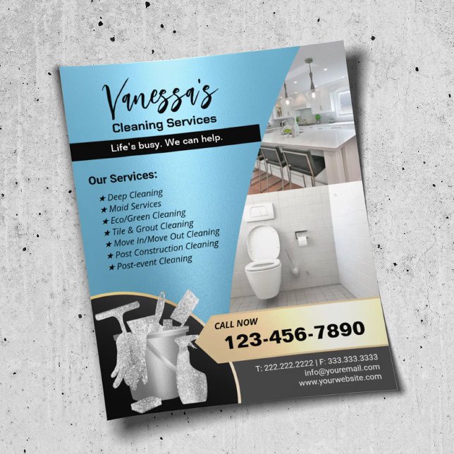 Modern Light Blue House Cleaning Maid Service  Flyer (Creator Uploaded)