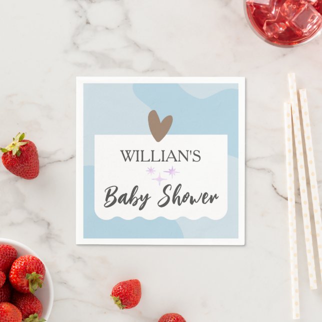Modern Light Blue Little Star Baby Shower Napkin (Insitu)
