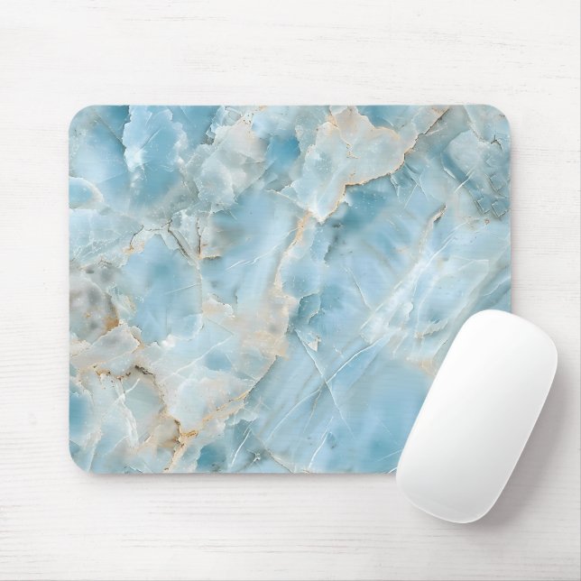 Modern Light Blue Luxurious Aesthetic Gemstone Mouse Mat (With Mouse)
