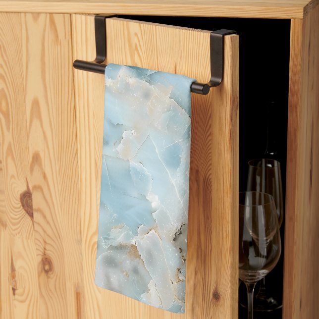Modern Light Blue Luxurious Aesthetic Gemstone Tea Towel (Thirds Fold)