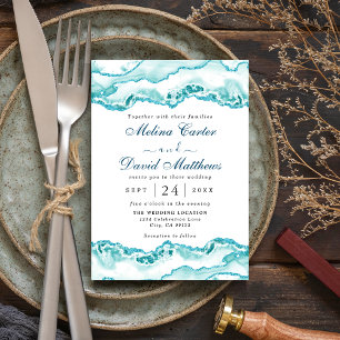 Modern Light Blue Marble Wedding Invitation