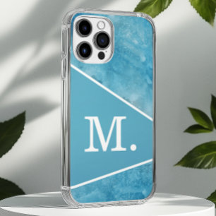 Modern Light Blue Monogram iPhone 16 Pro Max Case