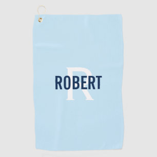 Modern light blue monogram mens name golf towel