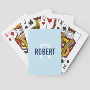 Modern light blue monogram name playing cards