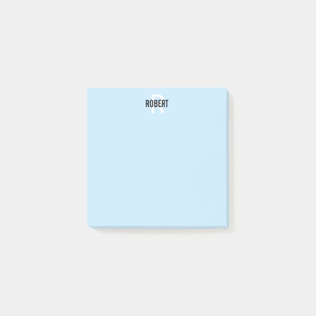 Modern light blue monogram name post-it notes (Front)