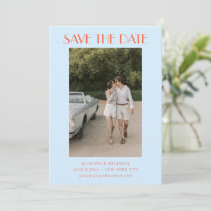 Modern Light Blue Orange Art Deco Photo Wedding Save The Date