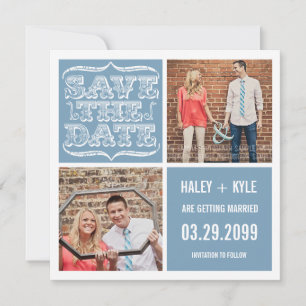 Modern Light Blue Save the Date Square Photo Cards
