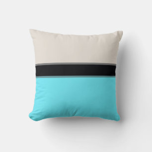Modern Light Blue Silver Grey Black Stripes Cushion