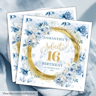 Modern Light Blue Sweet 16 Gold Glitter Napkin Set