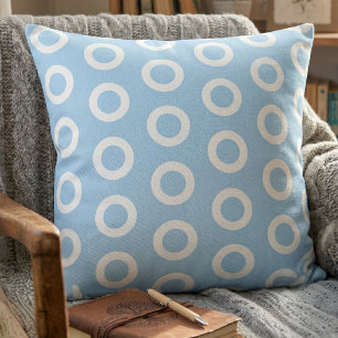 Modern Light Blue White Circle Ring Pattern Cushion