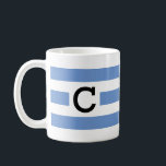 Modern Light blue white stripes monogrammed Coffee Mug<br><div class="desc">Modern trendy light blue white striped beach Mug.
You can add your own monogram to personalise.</div>