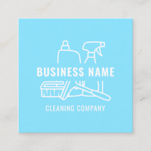 Modern Light Blue With Qr Code Cleaning Company Square Business Card