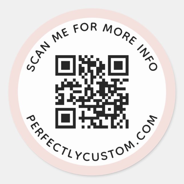 Modern light blush pink border QR code and text Cl Classic Round Sticker (Front)