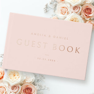 Modern light blush pink wedding names date real guest book