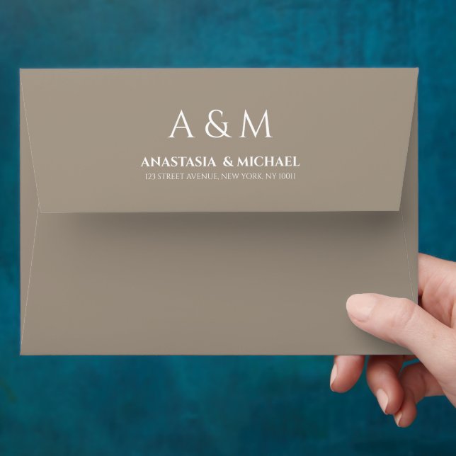 Modern light brown minimalist wedding envelope (Hand)