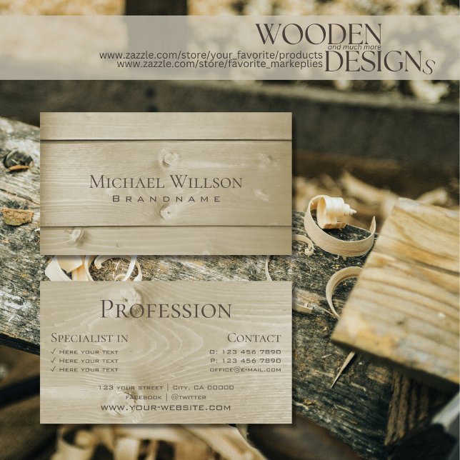 Modern Light Brown Wooden Boards Wood Grain Look Business Card (Creator Uploaded)